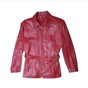 Vintage 1970s Red Leather Moto Jacket Belted Women’s Small Petite | Di Capra Int